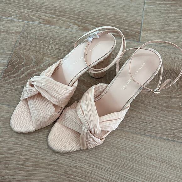 NEW $395 Loeffler Randall Reed Cream Sparkle Pleated Twist Heel - Picture 6 of 13